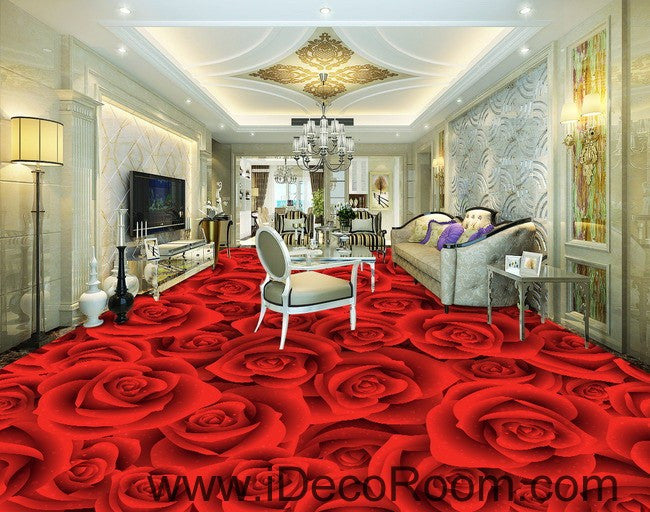 Full Red Romantic Roses 00022 Floor Decals 3d Wallpaper Wall Mural Stickers Print Art Bathroom Decor Living Room Kitchen Waterproof Business Home