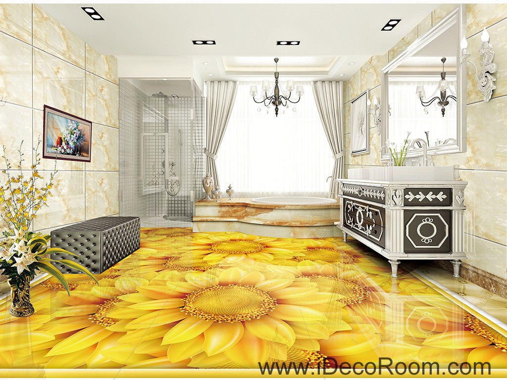 Gold Sunflowers Field 00044 Floor Decals 3D Wallpaper Wall ...