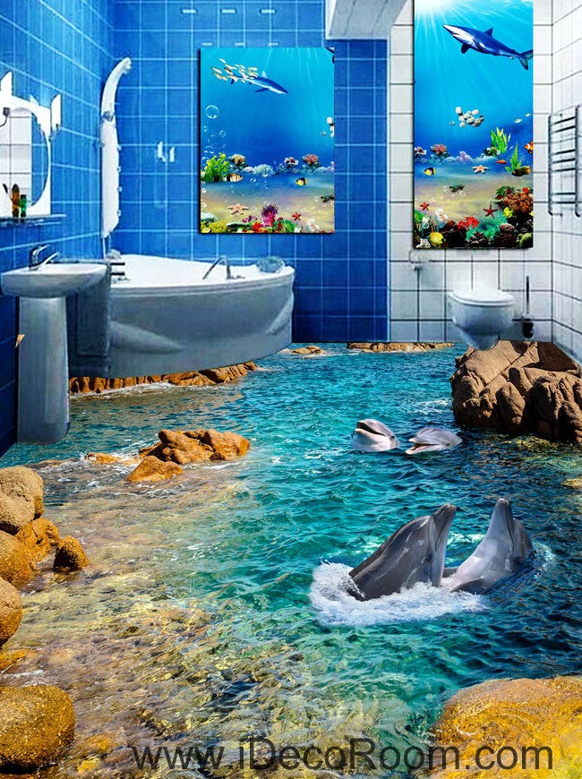 Dophin Bay Rocks 00069 Floor Decals  3D  Wallpaper  Wall 