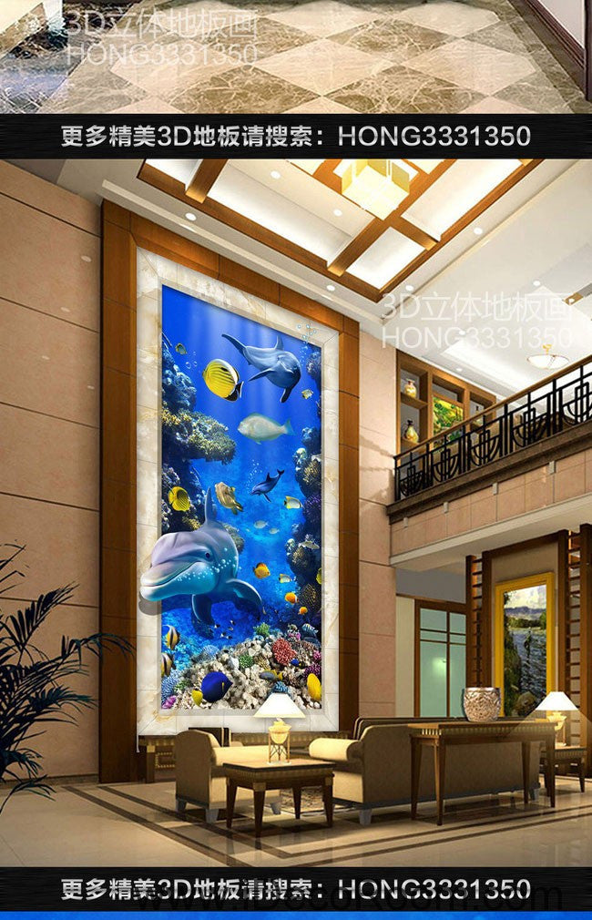 Dophin Chasing Coral Fish Ocean 00074 Floor Decals 3D Wallpaper Wall M – IDecoRoom