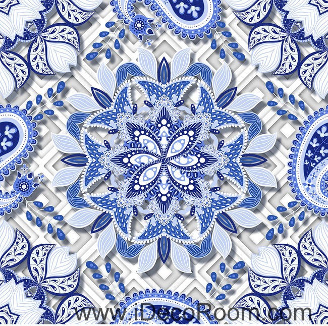 Blue And White Porcelain Flower 00084 Floor Decals 3d Wallpaper Wall