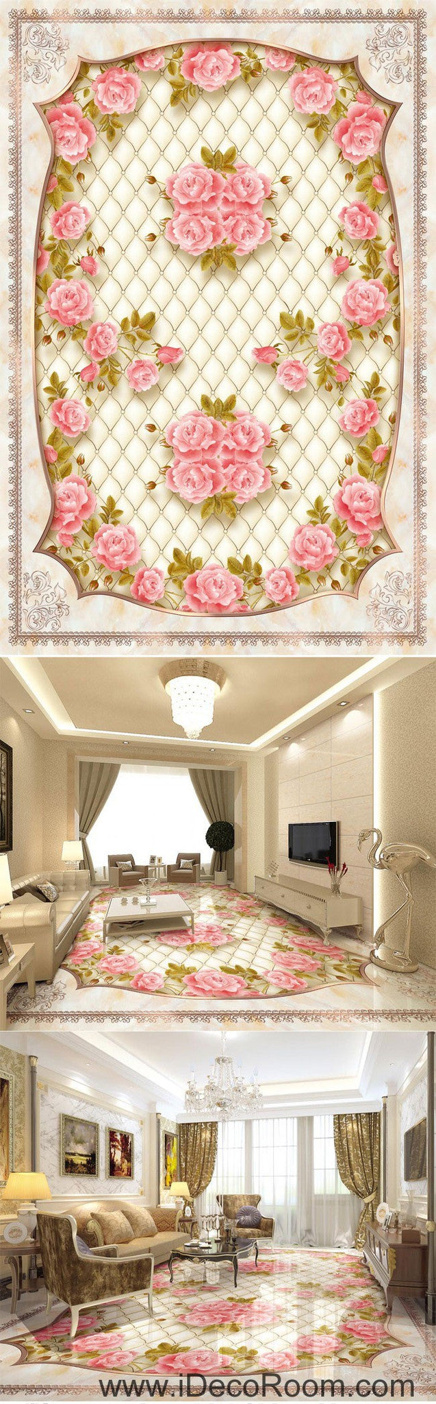 Pink Rose Flower Pattern 00095 Floor Decals 3D Wallpaper Wall