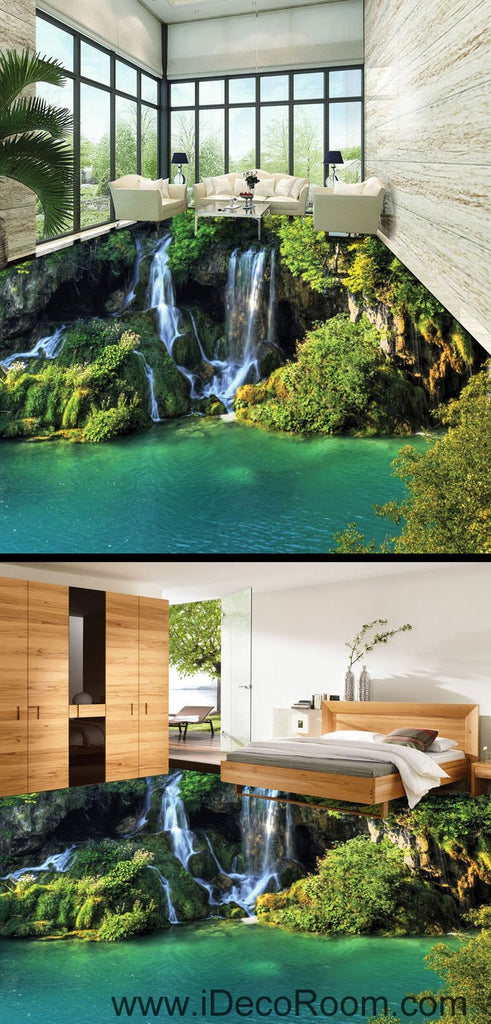 Waterfall Cliff Green Mountain 00096 Floor Decals 3d Wallpaper Wall