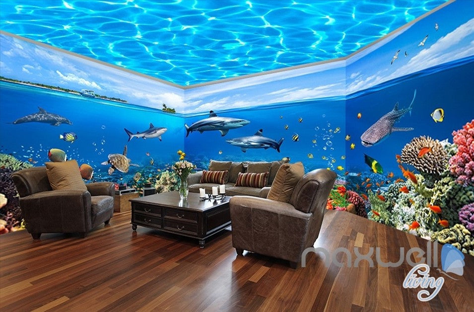 Fish Tank Ocean Park Theme Space Entire Room Wallpaper Wall Mural