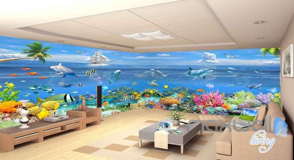 3d Ocean Underwater Colorful Fish Entire Room Wallpaper Wall Murals Idcqw 000112