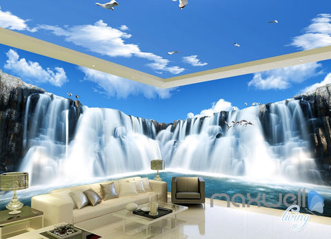 3d Large Waterfall Blue Sky Ceiling Entire Room Wallpaper Wall