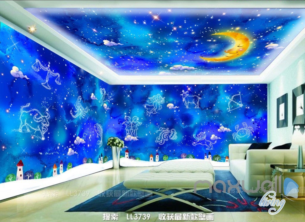 3D 12 Constellations Moon Ceiling Entire Living Room  