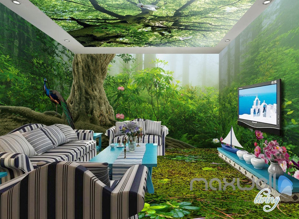 3d Forest Fog Tree Top Ceiling Entire Living Room Wallpaper Wall Mural Art Decor Idcqw 000193