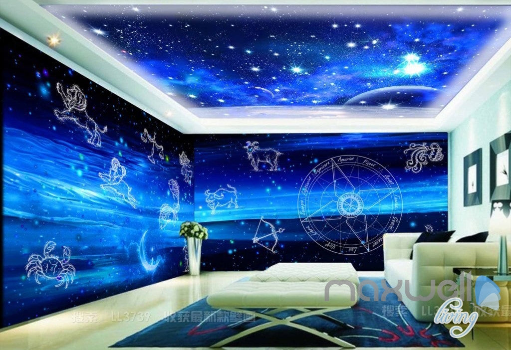 3d Aries Taurus Gemini Leo Virgo Night Sky Entire Room Bedroom Wallpaper Wall Mural Art Idcqw 000200