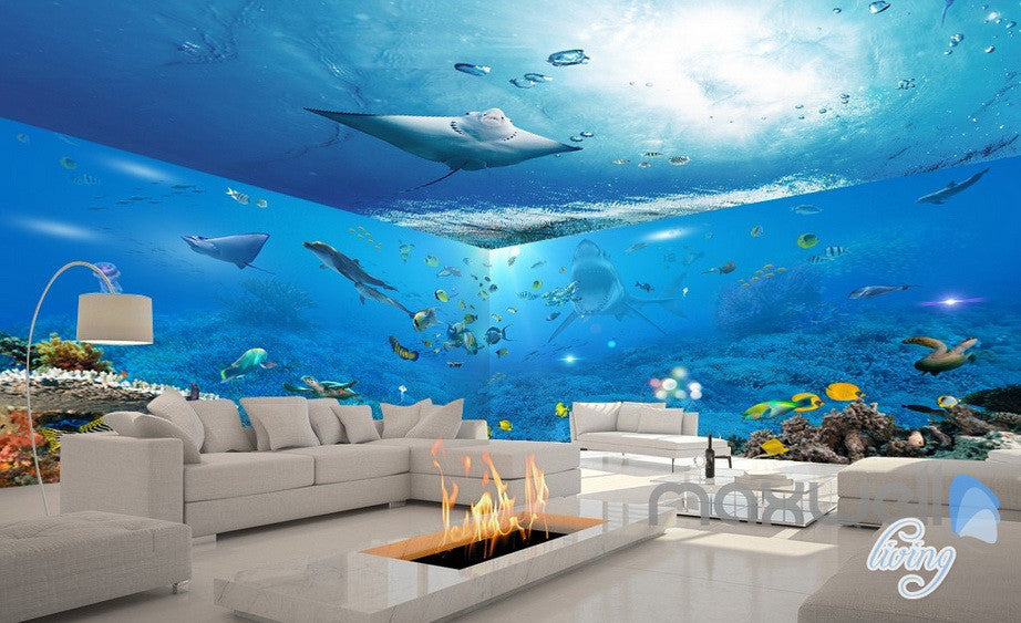 3d Underwater View Ray Fish Entire Room Bathroom Wallpaper Wall Mural Art Decor Prints Idcqw 000203