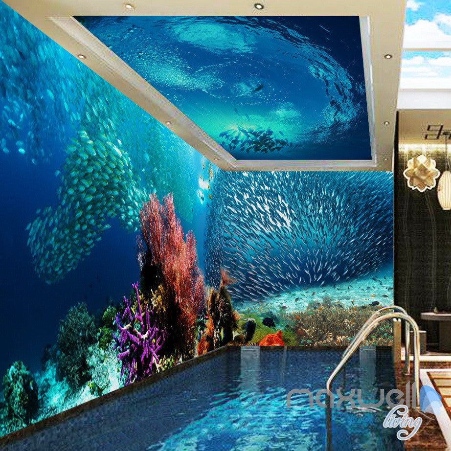 3D Shoal Of Fish Coral Entire Living Room Bathroom Wallpaper Wall