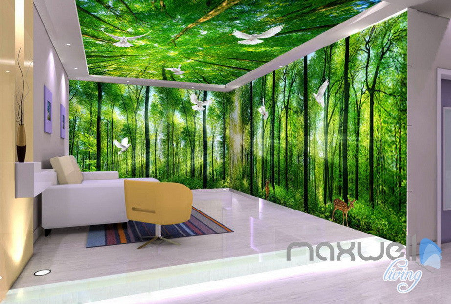 3d Sunrise Forest Deer Entire Living Room Bedroom Wallpaper Wall