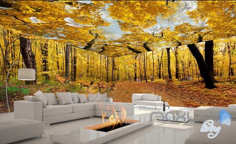 3d Yellow Tree Forest Top Ceiling Entrie Room Bedroom Wallpaper