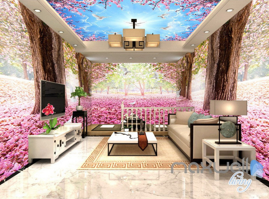 3D Cherry Blossom Tree Entire Living Room Office Wallpaper Wall Mural