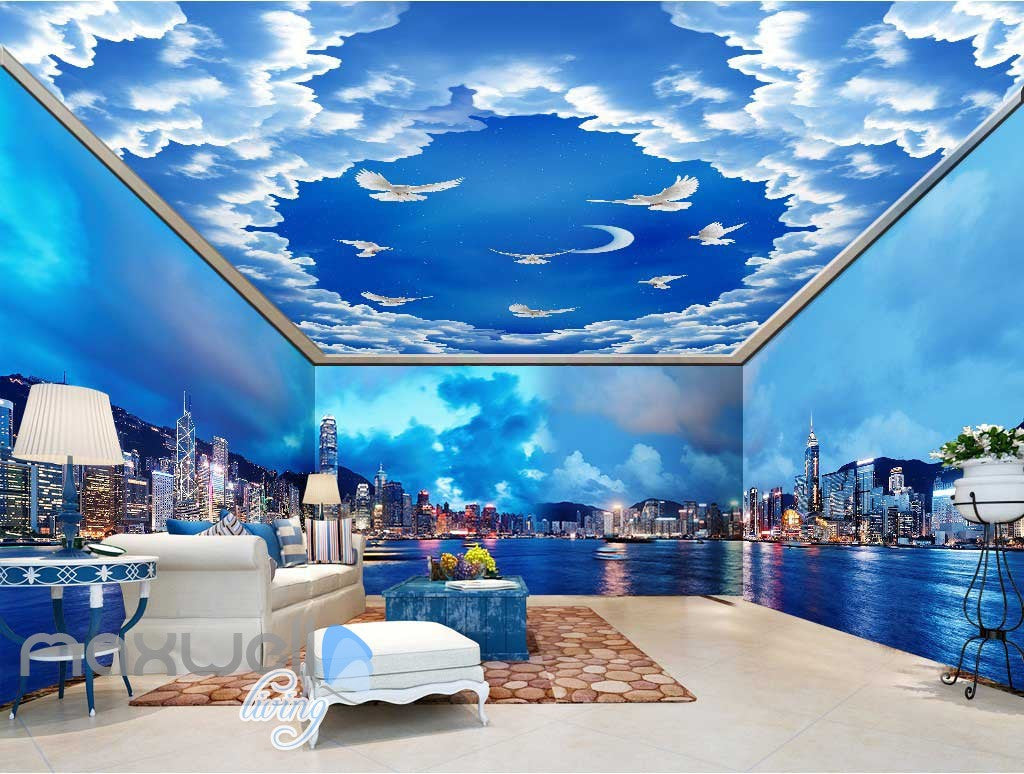 3D Modern City Cloud Sky Wall Murals Wallpaper Decals Art Print IDCQW