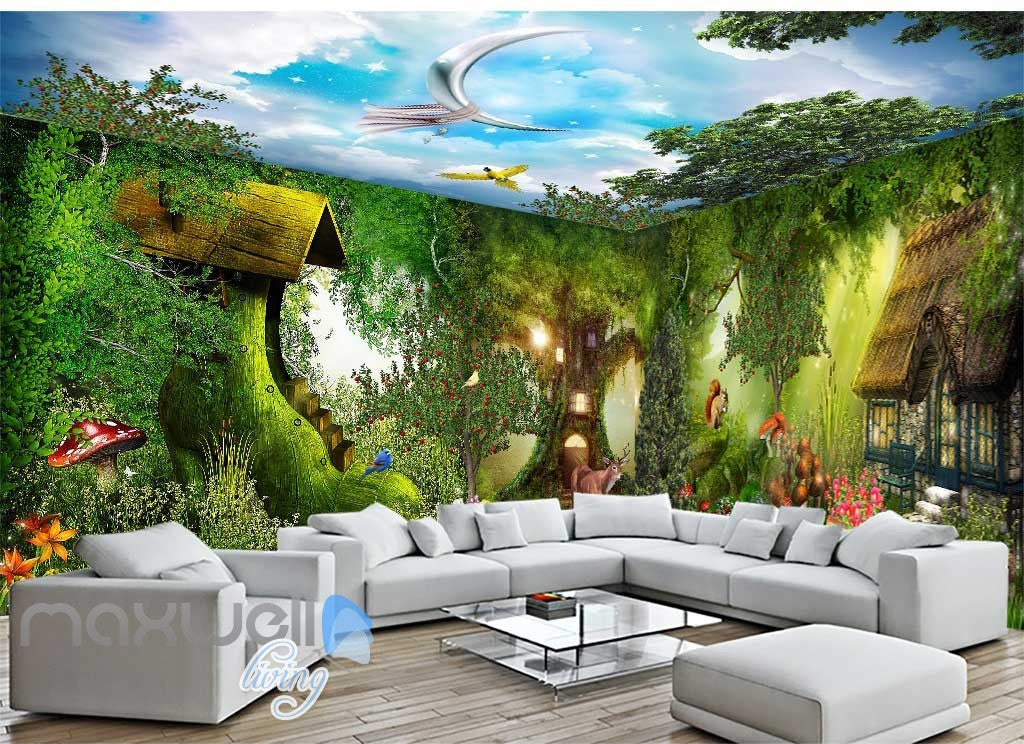 3D Fantacy Wonderland Tree House Wall Murals Wallpaper