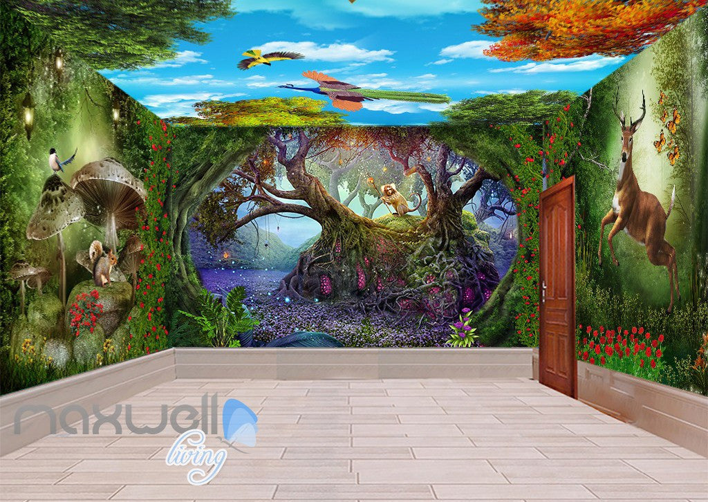 3d Fairy Tale Land Deer Squiral Wall Murals Wallpaper Decals Art Print Idecoroom