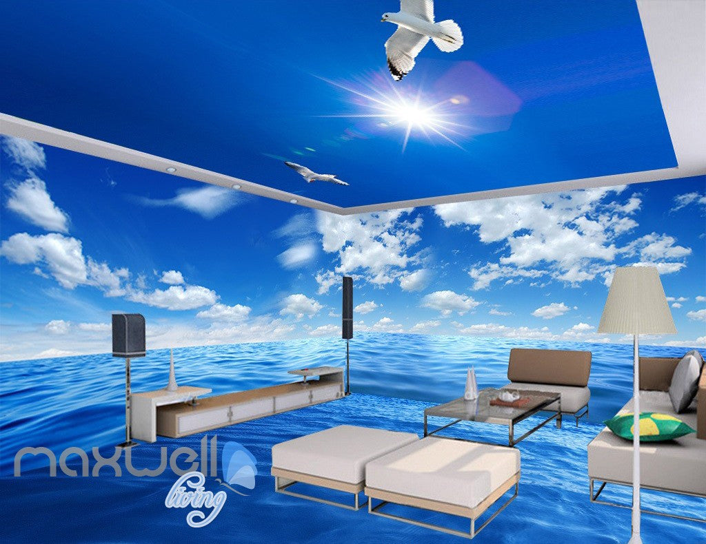 3d Pure Blue Sky Ceiling Ocean Wall Murals Wallpaper Decals Art