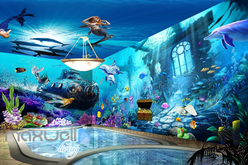 3d Underwater Mermaid Dophin Wall Murals Wallpaper Paper Art Print Decor Idcqw 000348