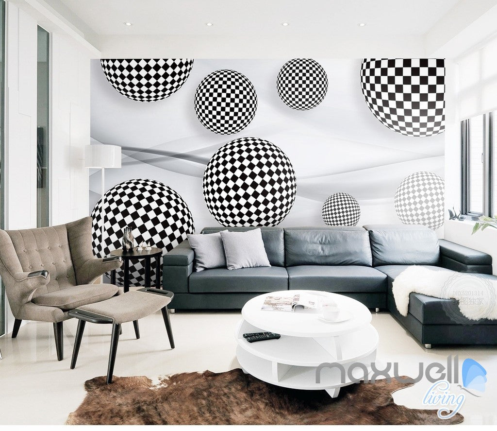 3d Black White Ball 5d Wall Paper Mural Art Print Decals Business Decor Idcwp 3db 000041