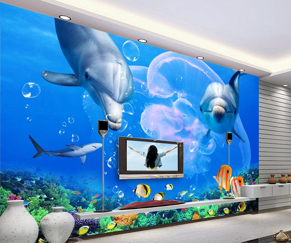 Dolphin Great White Shark Underwater World Wallpaper IDCWP-DZ-000105 ...