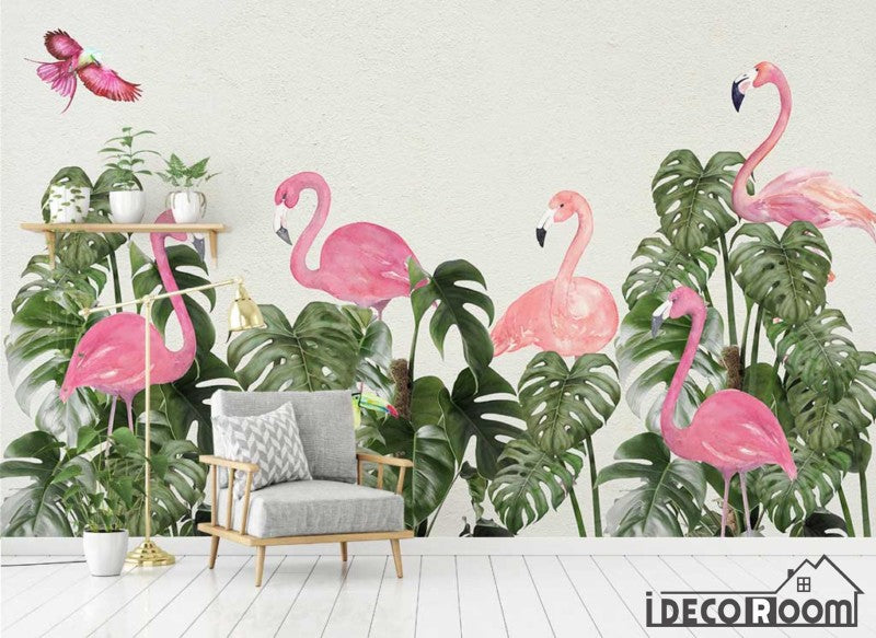 Scandinavian flamingo turtle leaves wallpaper wall murals IDCWP-HL-000 ...