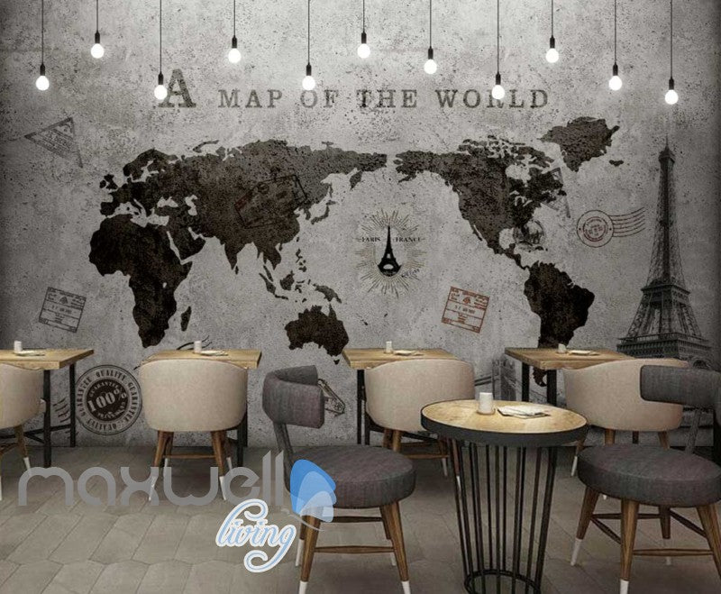 World Map Black White Travel Design Art Wall Murals