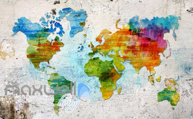 Graphic Art Design Colourful World Map Art Wall Murals Wallpaper Decal Idecoroom