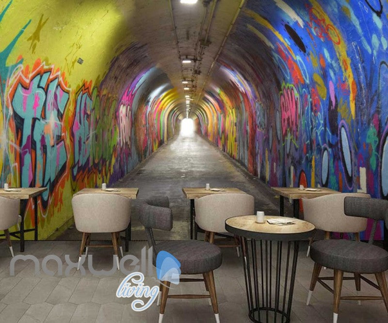 3d wallpaper of a dark tunnel with graffiti on walls Art ... on Wall D Cor 3 id=66747