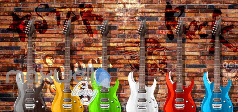 Colourful Graphic Design Electronic Guitars Brick Wall Art Wall Murals ...