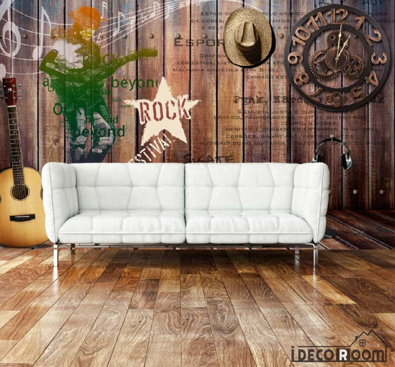 Wooden Rustic Wall Rock Design Living Room Art Wall Murals Wallpaper D