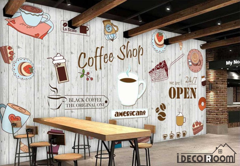White Wooden Wall Graphic Design Coffee Shop Restaurant 