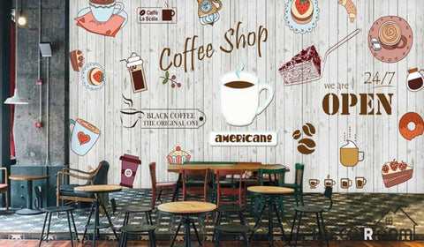 White Wooden Wall Graphic Design Coffee Shop Restaurant 