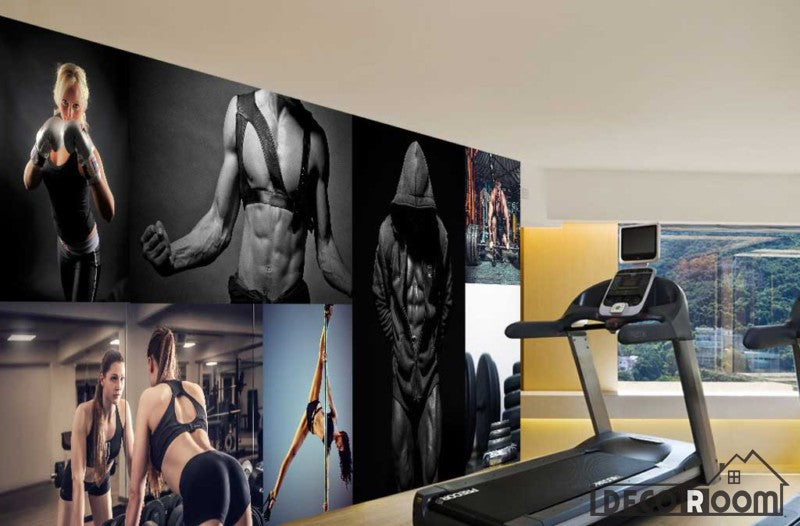 Collage Fitness Woman Doing Excercise Fitness Club Art Wall Murals Wal