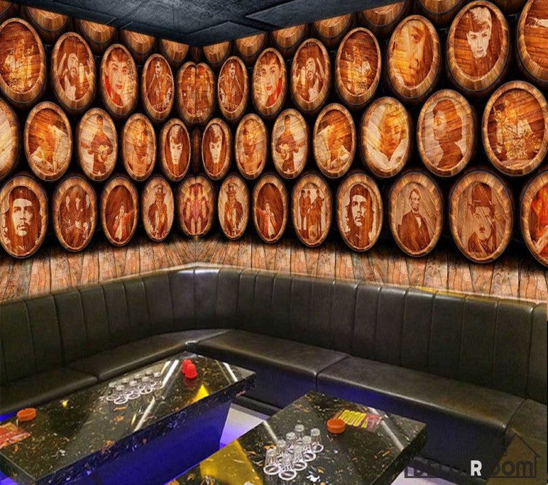 Pile Of Barrel Drawing Famous People Restaurant Art Wall Murals