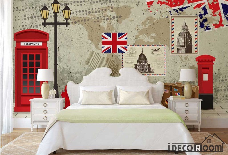 3d London Cabin Phone Letterbox Flag Living Room Bedroom Art Wall Murals Wallpaper Decals Prints Decor Idcwp Jb 001268