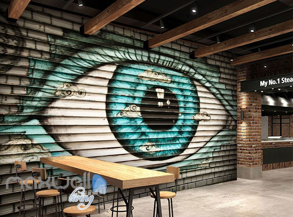  3D  Graffiti Large Eyes Brick  Wall Murals Wallpaper  Wall 