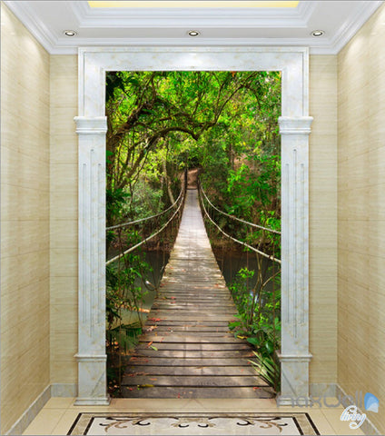 3D Bridge Tree Forest Corridor Entrance Wall Mural Decals Art Print Wa ...