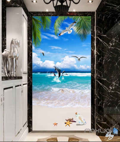 3D Tropical Island Beach Dophin Corridor Entrance Wall Mural Decals Ar ...