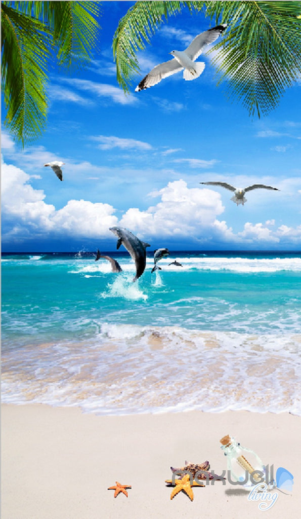 3d Tropical Island Beach Dophin Corridor Entrance Wall Mural Decals Ar Idecoroom