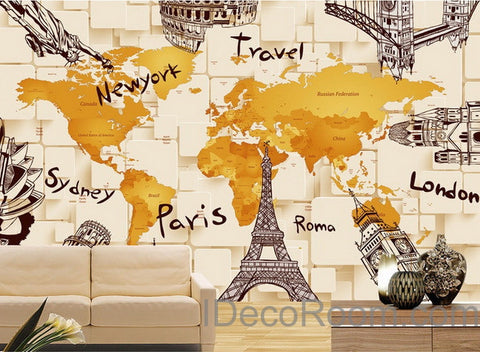 3d Architecture World Map Wallpaper Wall Decals Wall Art Print Mural H Idecoroom