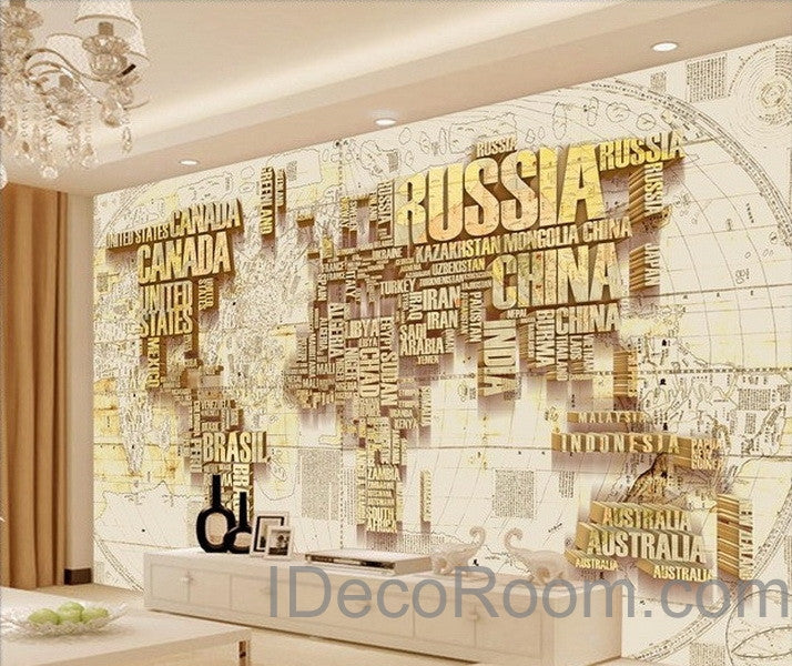 Abstract World Map Nation 3D Wallpaper Wall Decals Wall 