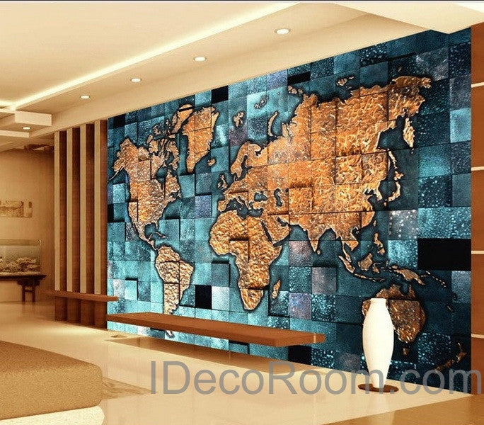 3D Blue Ocean Abstract World Map Wallpaper Wall Decals