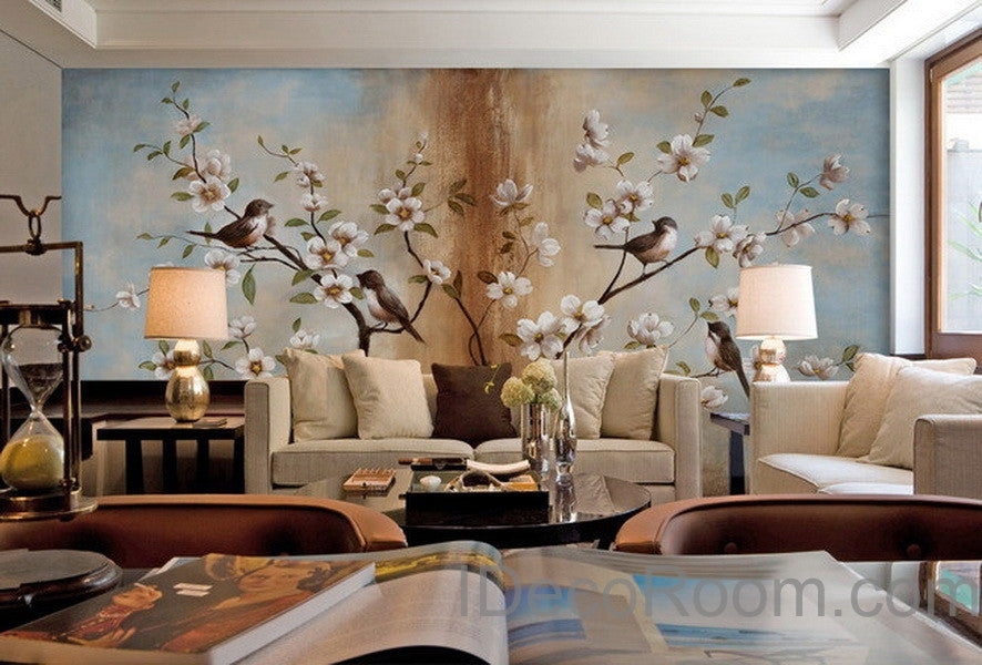 Peach Blossom Birds Tree Wall Paper Wall Print Decals Home Decor Indoo Idecoroom