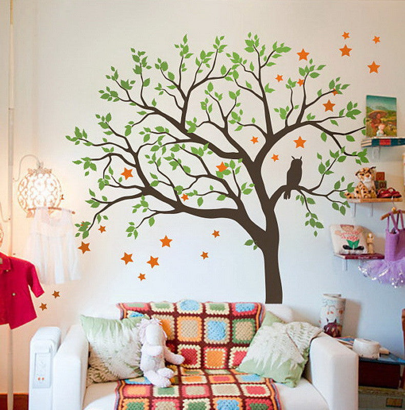 Large Owl Hoot Star Tree Kids Nursery Decor Wall Decals Wall Art Baby Idecoroom