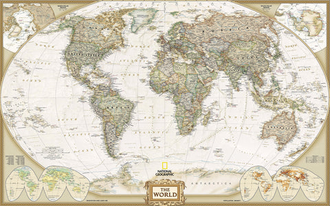 Classic World Map Wallpaper Wall Decals Wall Art Print Mural Home Deco ...