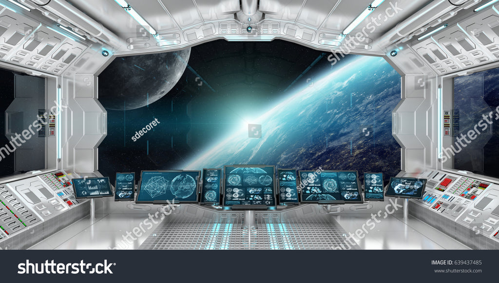 Spaceship Interior With View On Space And Planet Earth 3d Size 105x221 Inches Idcwp 284