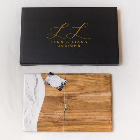 resin acacia bread board with an elegant black gift box