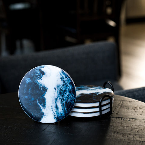 navy blue resin design ceramic coasters