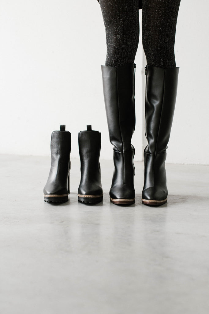 long and short boots vegan leather black